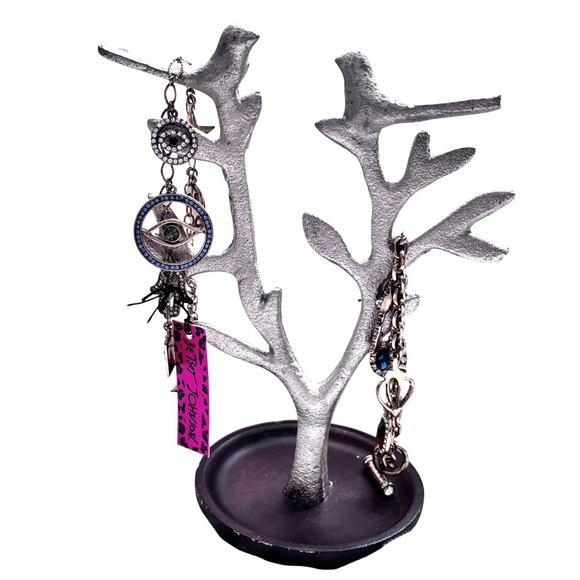 Jewelry - silver jewelry tree stand 7" branch organizer w costume jewelry bracelet lot